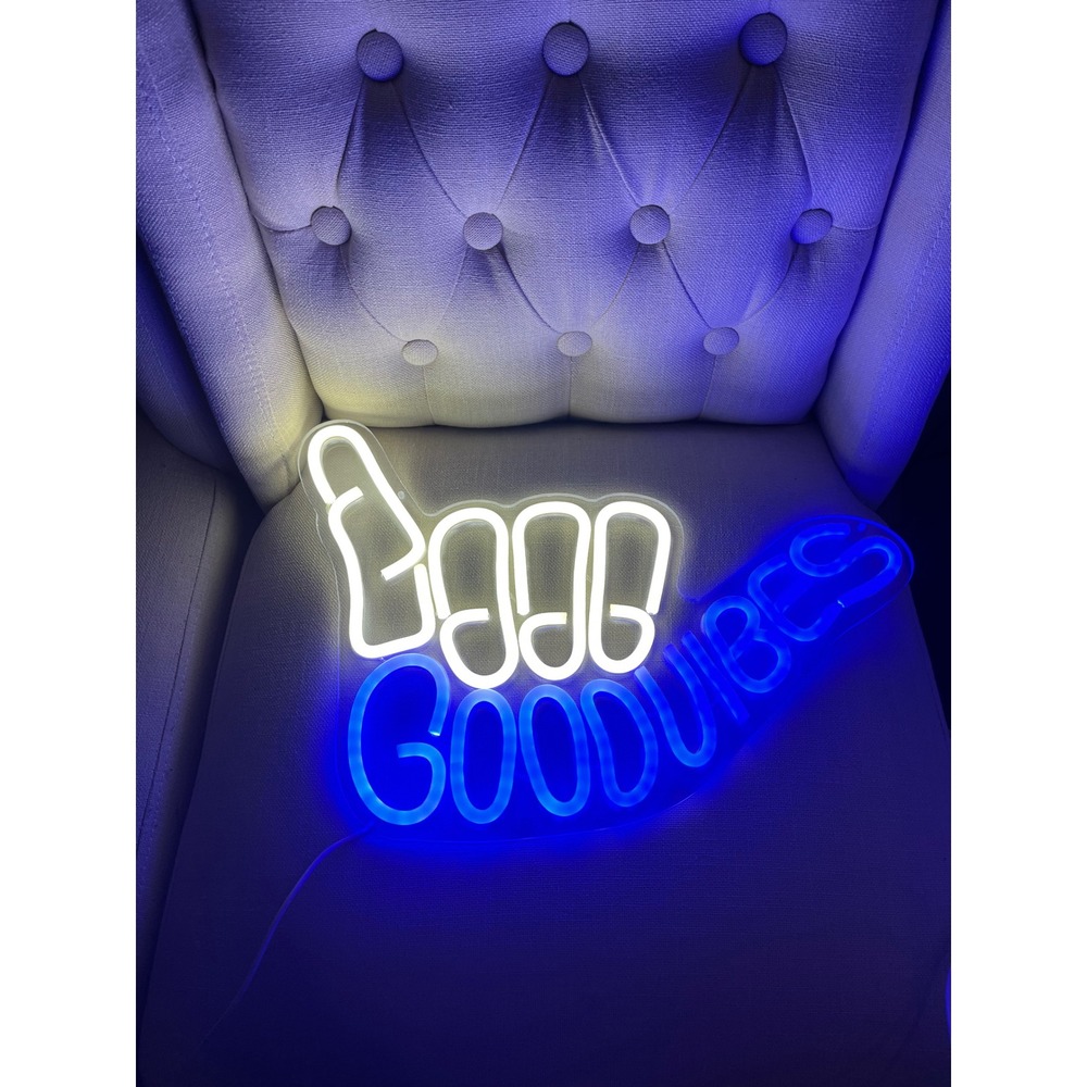 Good Vibes LED Neon Sign‎ Shaka Hand Gesture USB Powered Light White Blue